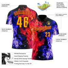 Laden Sie das Bild in den Galerie-Viewer, Uksn Individuelles Schwarz Gelb Blau-Rot Flammen-Split-Feuer Funktions-Poloshirt
