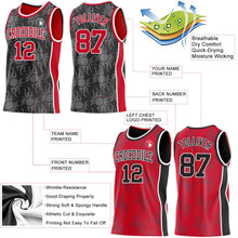 Laden Sie das Bild in den Galerie-Viewer, Uksn Individuelles Schwarz Rot-Weiß Seitenstreifen Sonnenflamme Wendbar Doppelseitig Sublimation Basketball-Set Trikot

