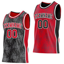 Laden Sie das Bild in den Galerie-Viewer, Uksn Individuelles Schwarz Rot-Weiß Seitenstreifen Sonnenflamme Wendbar Doppelseitig Sublimation Basketball-Set Trikot
