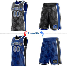 Laden Sie das Bild in den Galerie-Viewer, Uksn Individuelles Schwarz Royalblau-Weiß Seitenstreifen Sonnenflamme Wendbar Doppelseitig Sublimation Basketball-Set Trikot

