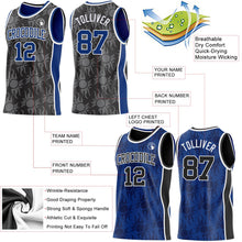 Laden Sie das Bild in den Galerie-Viewer, Uksn Individuelles Schwarz Royalblau-Weiß Seitenstreifen Sonnenflamme Wendbar Doppelseitig Sublimation Basketball-Set Trikot
