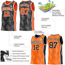 Laden Sie das Bild in den Galerie-Viewer, Uksn Individuelles Schwarz Orange-Weiß Seitenstreifen Sonnenflamme Wendbar Doppelseitig Sublimation Basketball-Set Trikot
