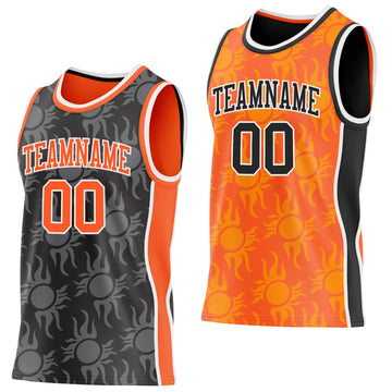 Uksn Individuelles Schwarz Orange-Weiß Seitenstreifen Sonnenflamme Wendbar Doppelseitig Sublimation Basketball-Set Trikot