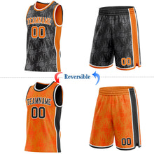 Laden Sie das Bild in den Galerie-Viewer, Uksn Individuelles Schwarz Bay Orange-Weiß Seitenstreifen Sonnenflamme Wendbar Doppelseitig Sublimation Basketball-Set Trikot

