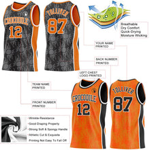 Laden Sie das Bild in den Galerie-Viewer, Uksn Individuelles Schwarz Bay Orange-Weiß Seitenstreifen Sonnenflamme Wendbar Doppelseitig Sublimation Basketball-Set Trikot
