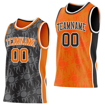 Uksn Individuelles Schwarz Bay Orange-Weiß Seitenstreifen Sonnenflamme Wendbar Doppelseitig Sublimation Basketball-Set Trikot