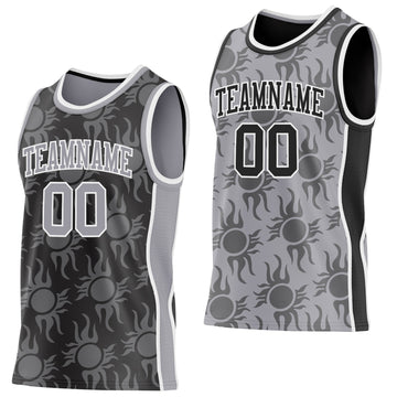 Uksn Individuelles Schwarz Grau-Weiß Seitenstreifen Sonnenflamme Wendbar Doppelseitig Sublimation Basketball-Set Trikot