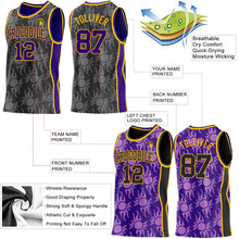 Laden Sie das Bild in den Galerie-Viewer, Uksn Individuelles Schwarz Violett-Gold Seitenstreifen Sonnenflamme Wendbar Doppelseitig Sublimation Basketball-Set Trikot
