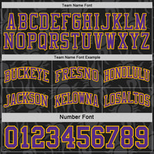 Laden Sie das Bild in den Galerie-Viewer, Uksn Individuelles Schwarz Violett-Gold Seitenstreifen Sonnenflamme Wendbar Doppelseitig Sublimation Basketball-Set Trikot

