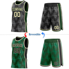 Laden Sie das Bild in den Galerie-Viewer, Uksn Individuelles Schwarz Creme-Grün Seitenstreifen Sonnenflamme Wendbar Doppelseitig Sublimation Basketball-Set Trikot

