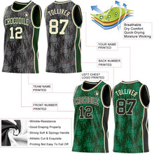 Laden Sie das Bild in den Galerie-Viewer, Uksn Individuelles Schwarz Creme-Grün Seitenstreifen Sonnenflamme Wendbar Doppelseitig Sublimation Basketball-Set Trikot
