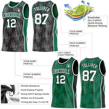 Laden Sie das Bild in den Galerie-Viewer, Uksn Individuelles Schwarz Weiß-Kelly-Grün Seitenstreifen Sonnenflamme Wendbar Doppelseitig Sublimation Basketball-Set Trikot
