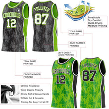Laden Sie das Bild in den Galerie-Viewer, Uksn Individuelles Schwarz Weiß-Neongrün Seitenstreifen Sonnenflamme Wendbar Doppelseitig Sublimation Basketball-Set Trikot

