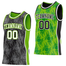 Laden Sie das Bild in den Galerie-Viewer, Uksn Individuelles Schwarz Weiß-Neongrün Seitenstreifen Sonnenflamme Wendbar Doppelseitig Sublimation Basketball-Set Trikot
