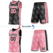 Laden Sie das Bild in den Galerie-Viewer, Uksn Individuelles Schwarz Mittelrosa-Weiß Seitenstreifen Sonnenflamme Wendbar Doppelseitig Sublimation Basketball-Set Trikot
