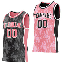 Laden Sie das Bild in den Galerie-Viewer, Uksn Individuelles Schwarz Mittelrosa-Weiß Seitenstreifen Sonnenflamme Wendbar Doppelseitig Sublimation Basketball-Set Trikot
