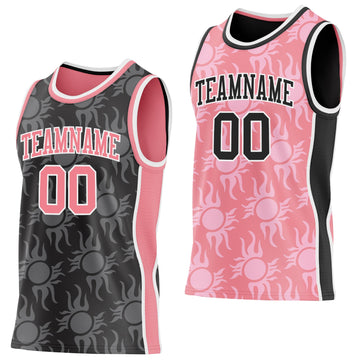 Uksn Individuelles Schwarz Mittelrosa-Weiß Seitenstreifen Sonnenflamme Wendbar Doppelseitig Sublimation Basketball-Set Trikot