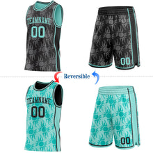 Laden Sie das Bild in den Galerie-Viewer, Uksn Individuelles Schwarz-Eisblau Seitenstreifen Sonnenflamme Wendbar Doppelseitig Sublimation Basketball-Set Trikot
