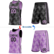 Laden Sie das Bild in den Galerie-Viewer, Uksn Individuelles Schwarz-Hellviolett Seitenstreifen Sonnenflamme Wendbar Doppelseitig Sublimation Basketball-Set Trikot
