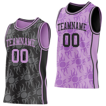 Uksn Individuelles Schwarz-Hellviolett Seitenstreifen Sonnenflamme Wendbar Doppelseitig Sublimation Basketball-Set Trikot