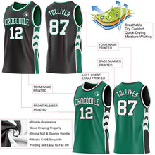 Laden Sie das Bild in den Galerie-Viewer, Uksn Individuelles Schwarz Weiß-Kelly-Grün Seitenpanel Geometrisch Chevron Wendbar Doppelseitig Sublimation Basketball-Set Trikot
