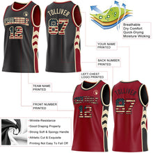 Laden Sie das Bild in den Galerie-Viewer, Uksn Individuelles Schwarz Vintage-US-Flagge Creme-Kastanienbraun Seitenpanel Geometrisch Chevron Wendbar Doppelseitig Sublimation Basketball-Set Trikot
