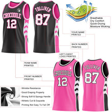 Laden Sie das Bild in den Galerie-Viewer, Uksn Individuelles Schwarz Weiß-Pink Seitenpanel Geometrisch Chevron Wendbar Doppelseitig Sublimation Basketball-Set Trikot

