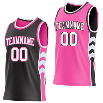 Uksn Individuelles Schwarz Weiß-Pink Seitenpanel Geometrisch Chevron Wendbar Doppelseitig Sublimation Basketball-Set Trikot
