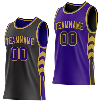 Uksn Individuelles Schwarz Violett-Altgold Seitenpanel Geometrisch Chevron Wendbar Doppelseitig Sublimation Basketball-Set Trikot
