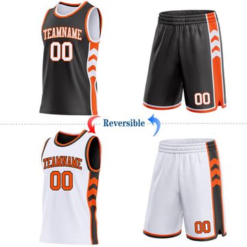 Uksn Individuelles Schwarz Weiß-Orange Seitenpanel Geometrisch Chevron Wendbar Doppelseitig Sublimation Basketball-Set Trikot