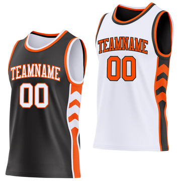 Uksn Individuelles Schwarz Weiß-Orange Seitenpanel Geometrisch Chevron Wendbar Doppelseitig Sublimation Basketball-Set Trikot