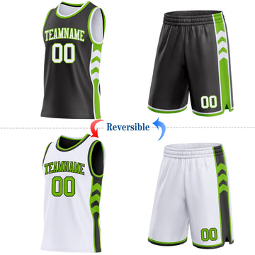 Uksn Individuelles Schwarz Weiß-Neongrün Seitenpanel Geometrisch Chevron Wendbar Doppelseitig Sublimation Basketball-Set Trikot