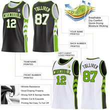 Laden Sie das Bild in den Galerie-Viewer, Uksn Individuelles Schwarz Weiß-Neongrün Seitenpanel Geometrisch Chevron Wendbar Doppelseitig Sublimation Basketball-Set Trikot
