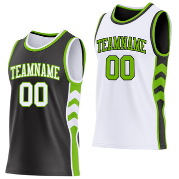 Uksn Individuelles Schwarz Weiß-Neongrün Seitenpanel Geometrisch Chevron Wendbar Doppelseitig Sublimation Basketball-Set Trikot