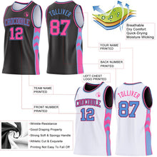 Laden Sie das Bild in den Galerie-Viewer, Uksn Individuelles Schwarz Pink-Hellblau Seitenpanel Geometrisch Chevron Wendbar Doppelseitig Sublimation Basketball-Set Trikot
