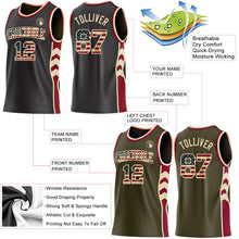 Laden Sie das Bild in den Galerie-Viewer, Uksn Individuelles Schwarz(Oliv) Vintage-US-Flagge Creme-Kastanienbraun Seitenpanel Geometrisch Chevron Wendbar Doppelseitig Sublimation Basketball-Set Trikot
