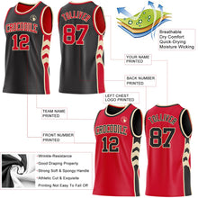 Laden Sie das Bild in den Galerie-Viewer, Uksn Individuelles Schwarz Rot-Creme Seitenpanel Geometrisch Chevron Wendbar Doppelseitig Sublimation Basketball-Set Trikot
