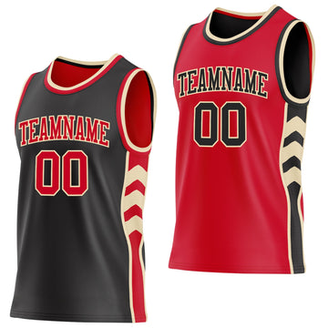 Uksn Individuelles Schwarz Rot-Creme Seitenpanel Geometrisch Chevron Wendbar Doppelseitig Sublimation Basketball-Set Trikot
