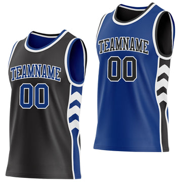 Uksn Individuelles Schwarz Royalblau-Weiß Seitenpanel Geometrisch Chevron Wendbar Doppelseitig Sublimation Basketball-Set Trikot