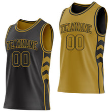 Laden Sie das Bild in den Galerie-Viewer, Uksn Individuelles Schwarz-Altgold Seitenpanel Geometrisch Chevron Wendbar Doppelseitig Sublimation Basketball-Set Trikot
