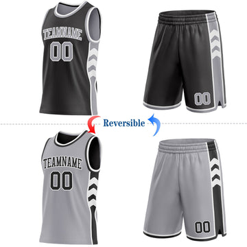Uksn Individuelles Schwarz Grau-Weiß Seitenpanel Geometrisch Chevron Wendbar Doppelseitig Sublimation Basketball-Set Trikot