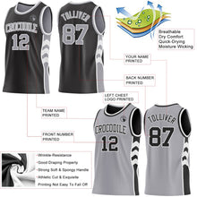 Laden Sie das Bild in den Galerie-Viewer, Uksn Individuelles Schwarz Grau-Weiß Seitenpanel Geometrisch Chevron Wendbar Doppelseitig Sublimation Basketball-Set Trikot
