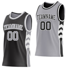 Laden Sie das Bild in den Galerie-Viewer, Uksn Individuelles Schwarz Grau-Weiß Seitenpanel Geometrisch Chevron Wendbar Doppelseitig Sublimation Basketball-Set Trikot
