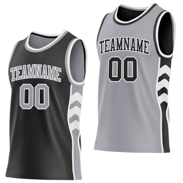 Uksn Individuelles Schwarz Grau-Weiß Seitenpanel Geometrisch Chevron Wendbar Doppelseitig Sublimation Basketball-Set Trikot