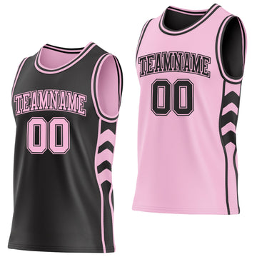 Uksn Individuelles Schwarz-Hellrosa Seitenpanel Geometrisch Chevron Wendbar Doppelseitig Sublimation Basketball-Set Trikot