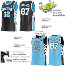 Laden Sie das Bild in den Galerie-Viewer, Uksn Individuelles Schwarz Weiß-Himmelblau Seitenpanel Geometrisch Chevron Wendbar Doppelseitig Sublimation Basketball-Set Trikot
