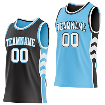 Uksn Individuelles Schwarz Weiß-Himmelblau Seitenpanel Geometrisch Chevron Wendbar Doppelseitig Sublimation Basketball-Set Trikot