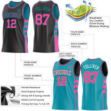 Laden Sie das Bild in den Galerie-Viewer, Uksn Individuelles Schwarz Pink-Petrol Seitenpanel Geometrisch Chevron Wendbar Doppelseitig Sublimation Basketball-Set Trikot
