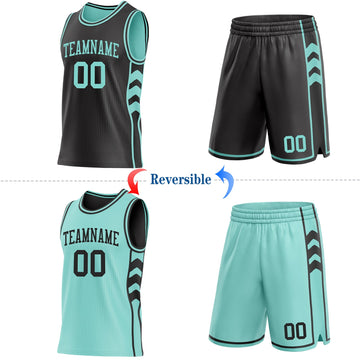 Uksn Individuelles Schwarz-Eisblau Seitenpanel Geometrisch Chevron Wendbar Doppelseitig Sublimation Basketball-Set Trikot