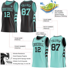 Laden Sie das Bild in den Galerie-Viewer, Uksn Individuelles Schwarz-Eisblau Seitenpanel Geometrisch Chevron Wendbar Doppelseitig Sublimation Basketball-Set Trikot
